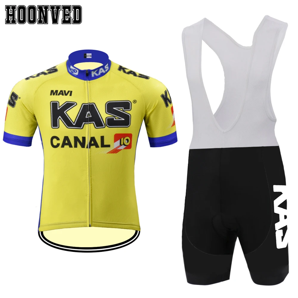 

Go Pro Team old racing Man Retro KAS Yellow cycling Jersey suit Bike Shorts 9D Gel Pad Mtb Riding suit culotte ciclismo hombre
