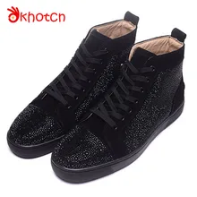 Casual Suede Flats Espadrilles Spring Autumn Studded Crystal Zapatillas Deportivas Hombre Round Toe Loafer Lace-Up Shoes Men