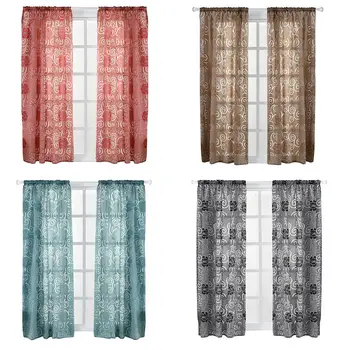 

TPFOCUS Double Color Peony Pattern Curtain Window Short Tulle Bedroom Rod Style