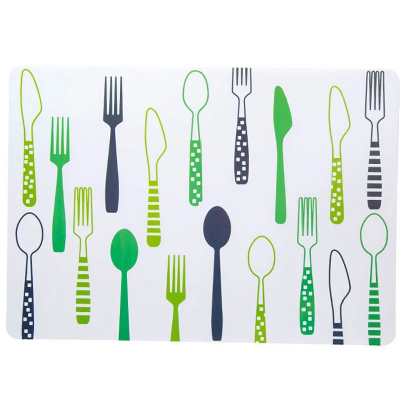 Мультяшный коврик, столовая ложка, вилка, печатные подставки для еды ПВХ подставка в стиле «Вестерн» изоляции подставка для обеденного стола подставка для кухни подставка под тарелку посуда Pad - Цвет: Green Fork Spoon