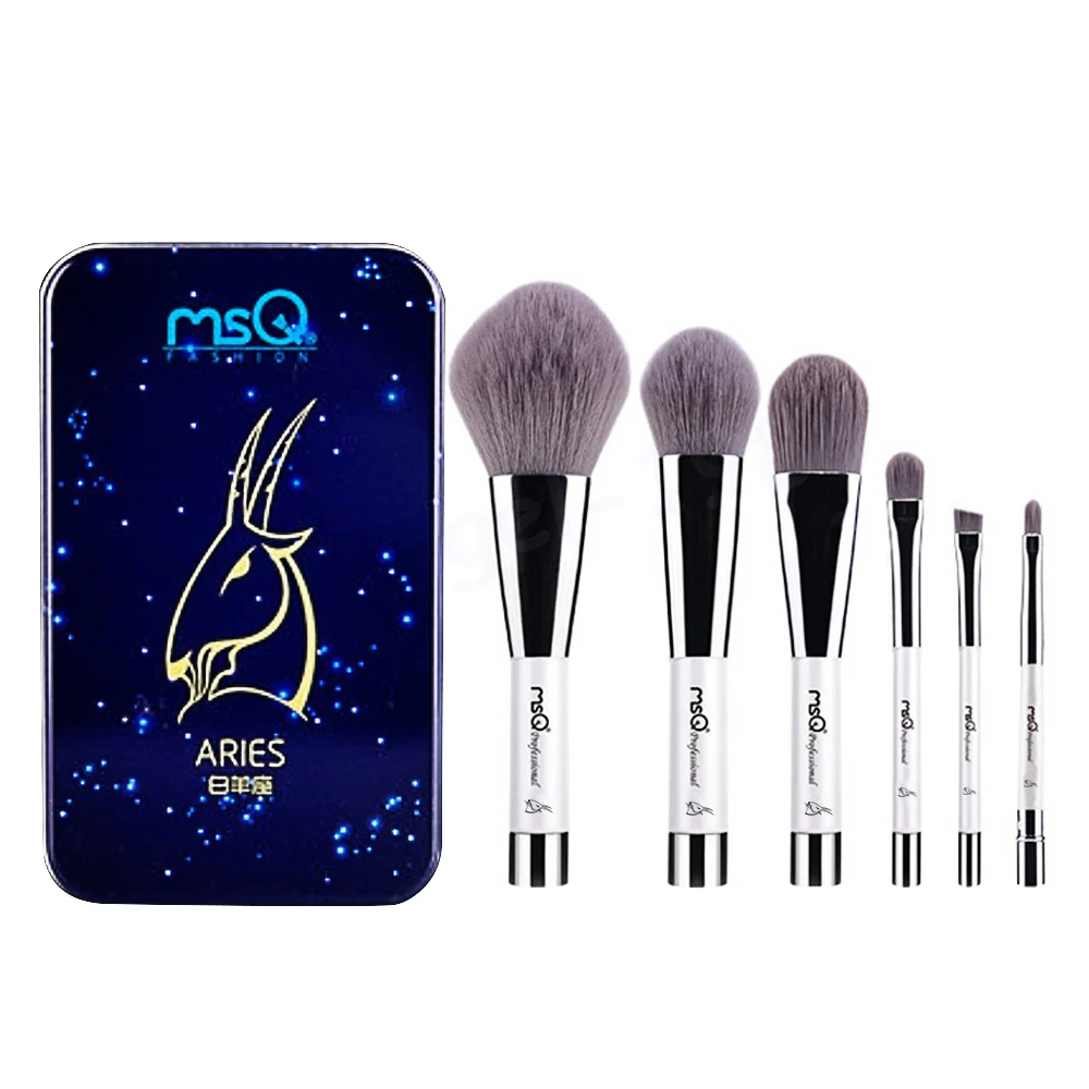 6 Pcs Makeup Kosmetik Serat Arang Bambu Brush Blush Powder Foundation Eye Shadow Alis Bibir Alis Mata Kit dengan Besi Case Aries-Internasional