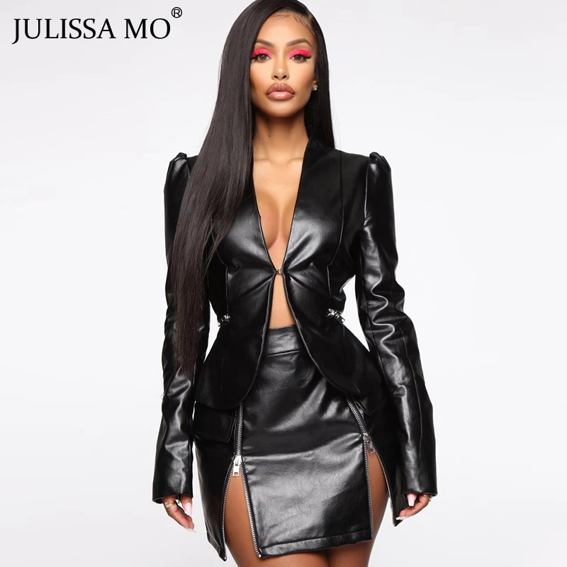 JULISSA MO сексуальный комплект из 2 предметов искусственной кожи осеннее пальто с