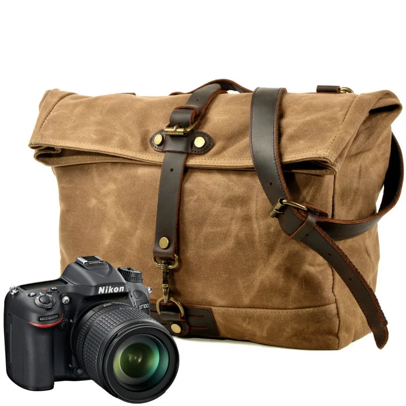 

Durable Camera Bag Vintage Shoulder Bag Waterproof Canvas Large Capacity Travelling Camera Bag DSLR Shoulder Sling Camera Cases