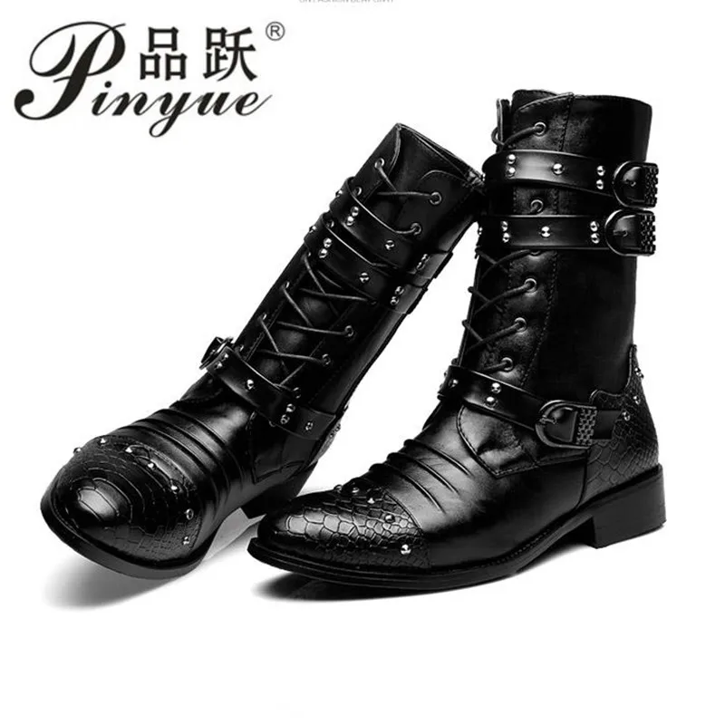 

Fashion men spring autumn Motorcycle Martin Boots British Style Gothic Punk Thick Warm Black Shoes Plus Size 38--44