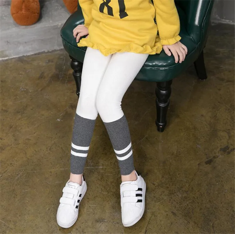 

2-8Y Kids Girls Leggings Autumn Children Bottoms Clothing Spring Stripe Skinny Pencil Pants Toddler Cotton Trousers Black Capris