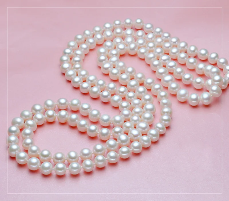 Sinya Classical pearls strands long necklace 7-8mm round pearls beads sweater chain for women Mom girls suit four seasons wear  (7)