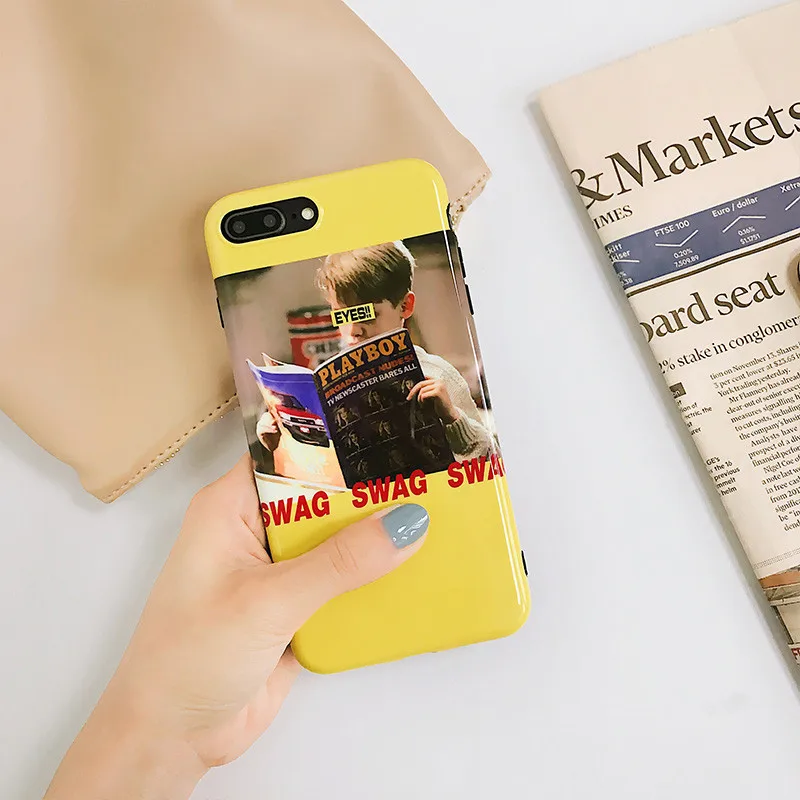 

Retro Art illustration Boy Korean Phone Case For iPhone 7 7 Puls 6 6S 7 8 Puls X XS Cases Cute Soft Silicon Back Cover Coque