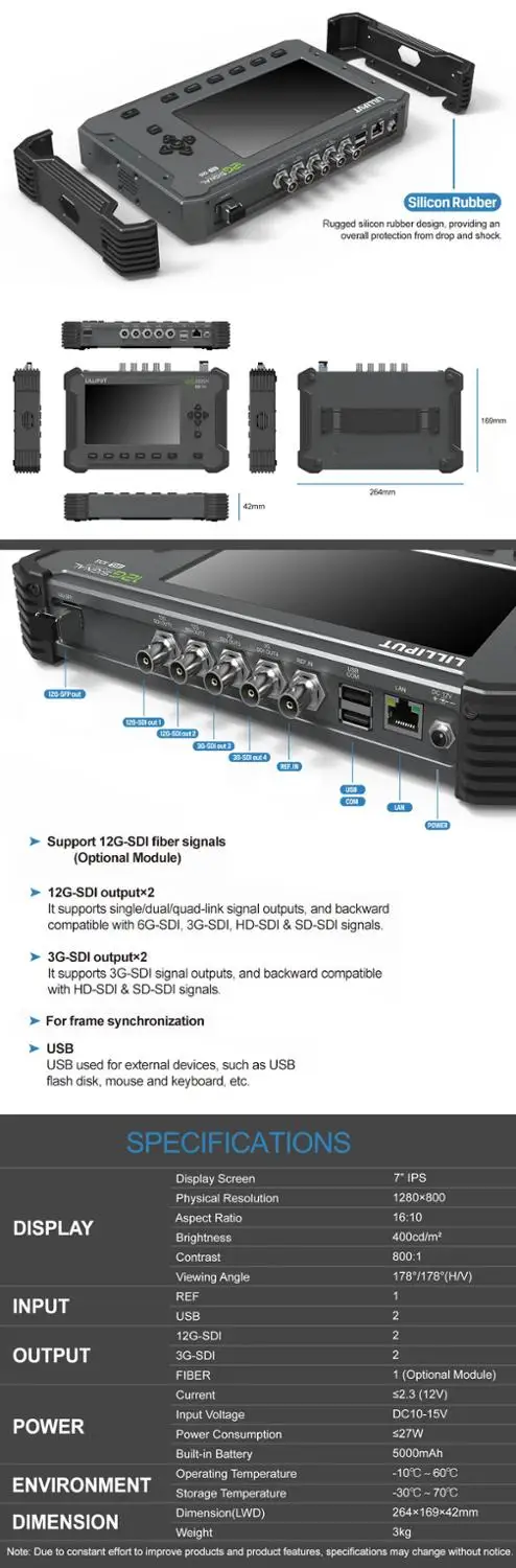 Lilliput SG-12G металлический каркас " ips экран 12G-SDI аудио монитор и генератор сигналов с 12G-SDI и SFP выход Встроенный аккумулятор