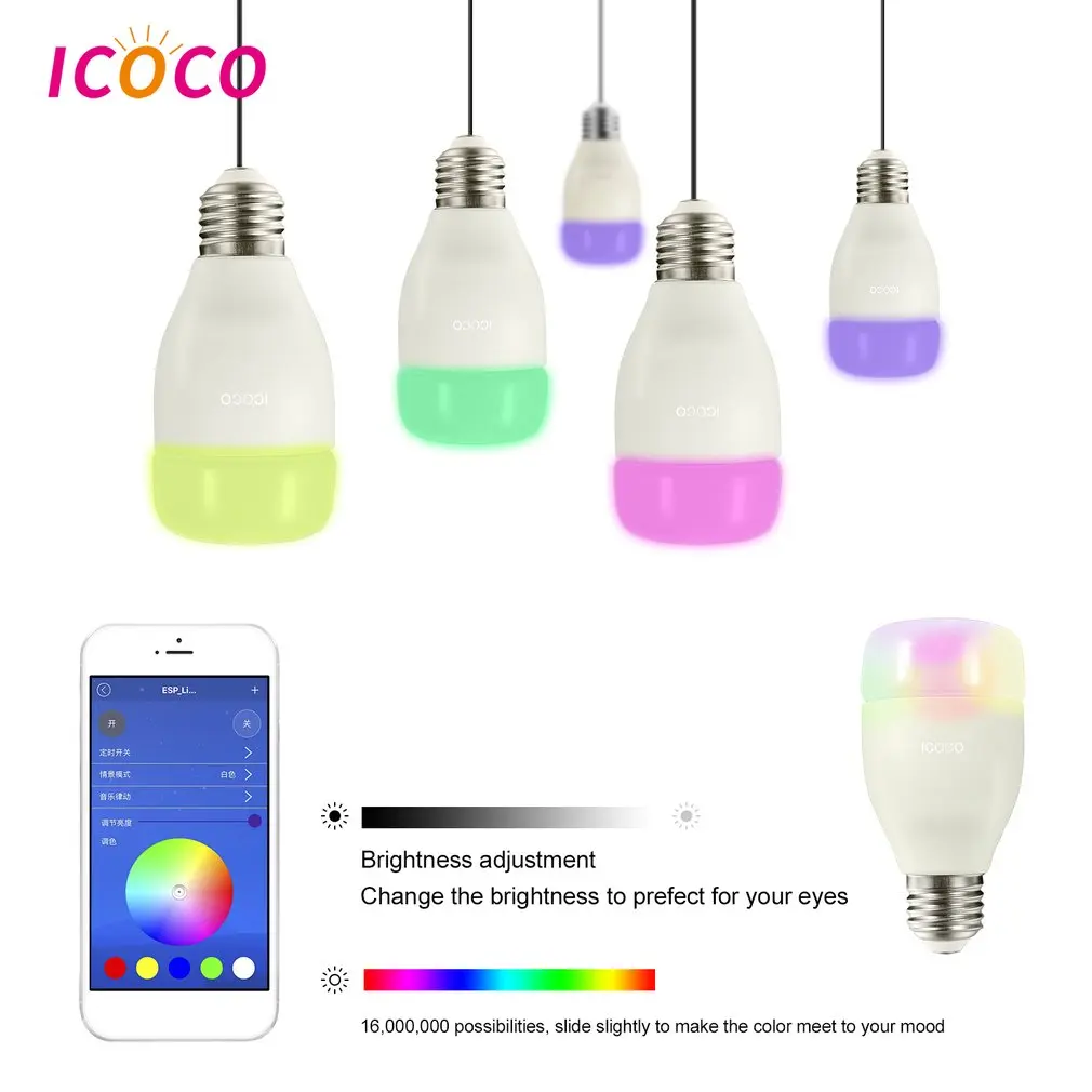 

16 Million Color Display 4 Lighting Scenario Timer Switch Adjustable Brightness Remote Control Timing Intelligent Wifi Bulb