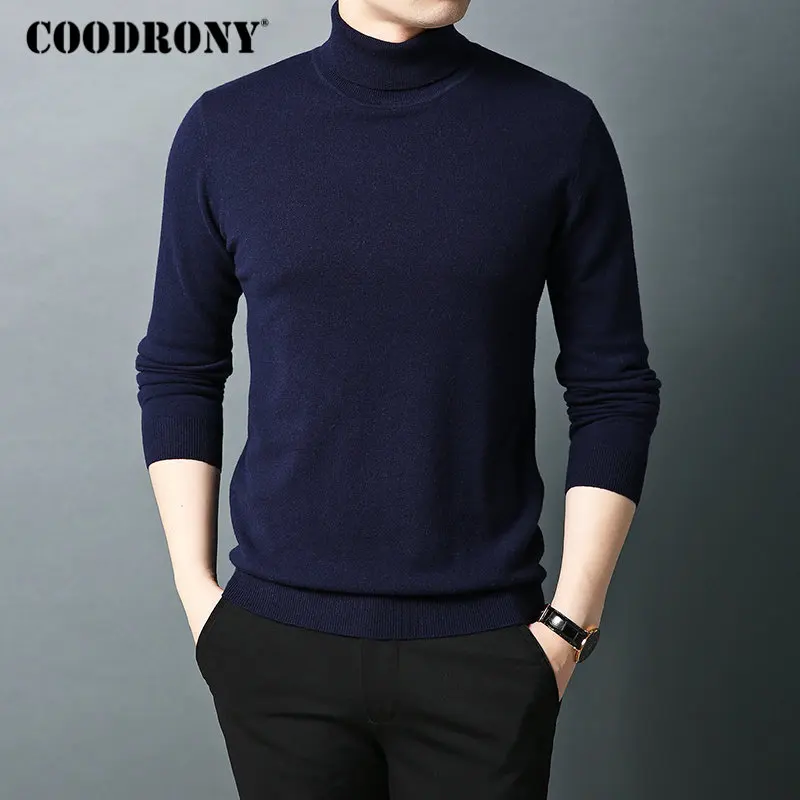Бренд COODRONY, мужской свитер, Осень-зима, водолазка, теплый шерстяной свитер, классический однотонный пуловер для мужчин, Вязанная одежда для мужчин, 91065
