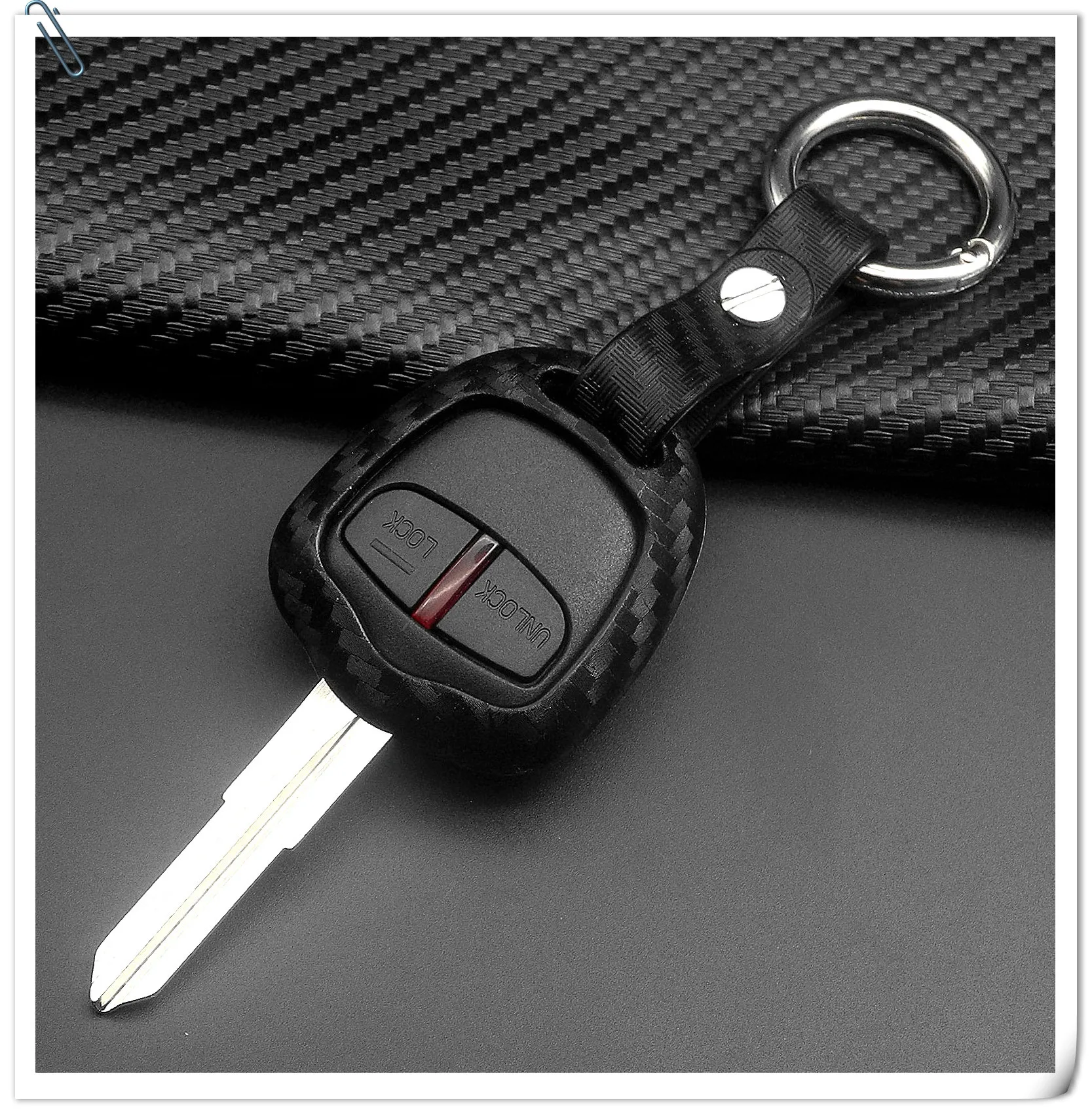 Keyforkess custodia protettiva in Silicone per chiave protettiva per auto custodia in carbonio per Mitsubishi Outlander Colt LANCER Grandis Pajero treccia portachiavi -