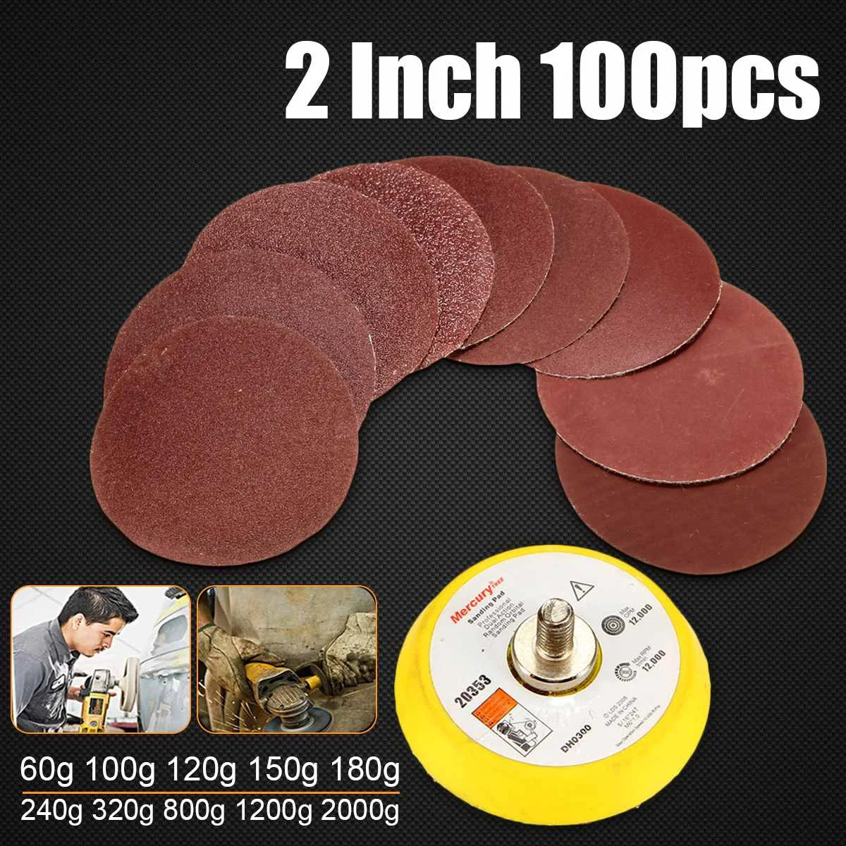 

100PCS Sanding Disc Paper Pad Hook Loop Sander 2inch +M6 Backer Plate Abrasives Sanding Disc Set Polishing Plate