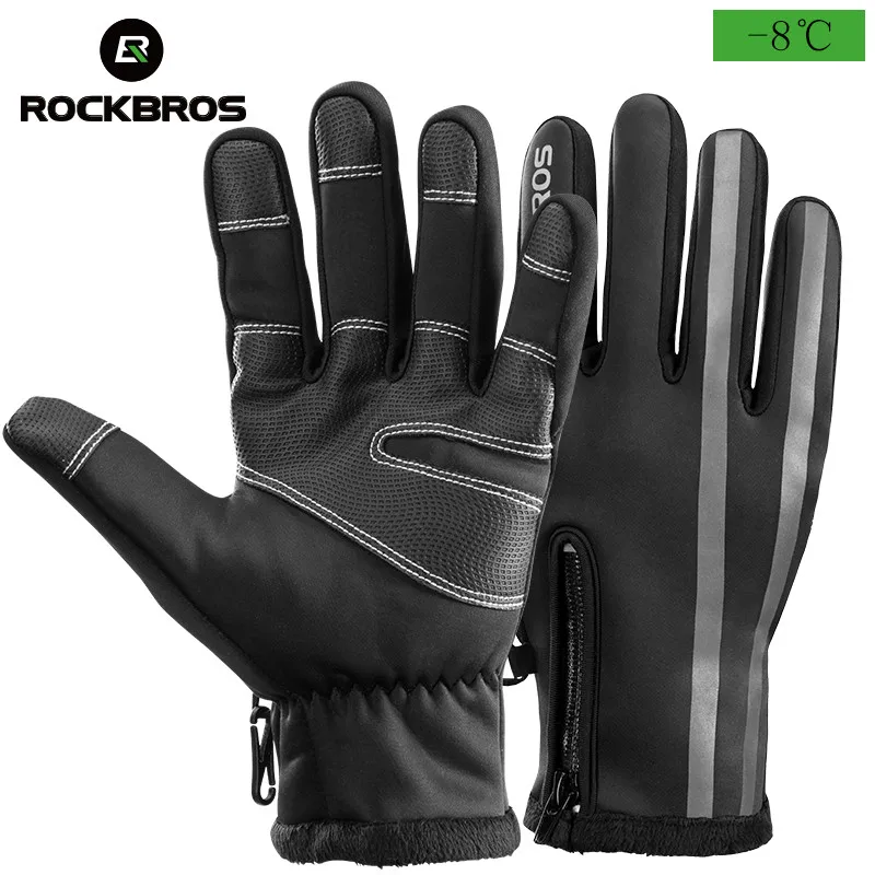 ROCKBROS зимние перчатки из искусственной кожи для велоспорта, тепловые перчатки с сенсорным экраном, сохраняющие тепло, велосипедные мотоциклетные перчатки для холодной погоды