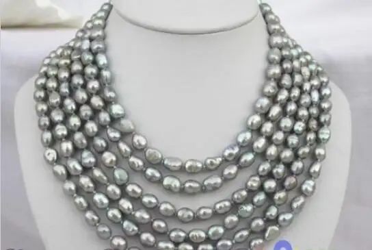 

Free shipping hot sale Women Bridal Wedding Jewelry >>6strands 12mm gray baroque FW pearl necklace magnet clasp p68