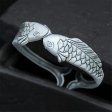 Двойной Карп браслет браслеты 990 стерлингового серебра ювелирные изделия двойной браслет с рыбой для женщин и мужчин 23,50 мм 25,30 г