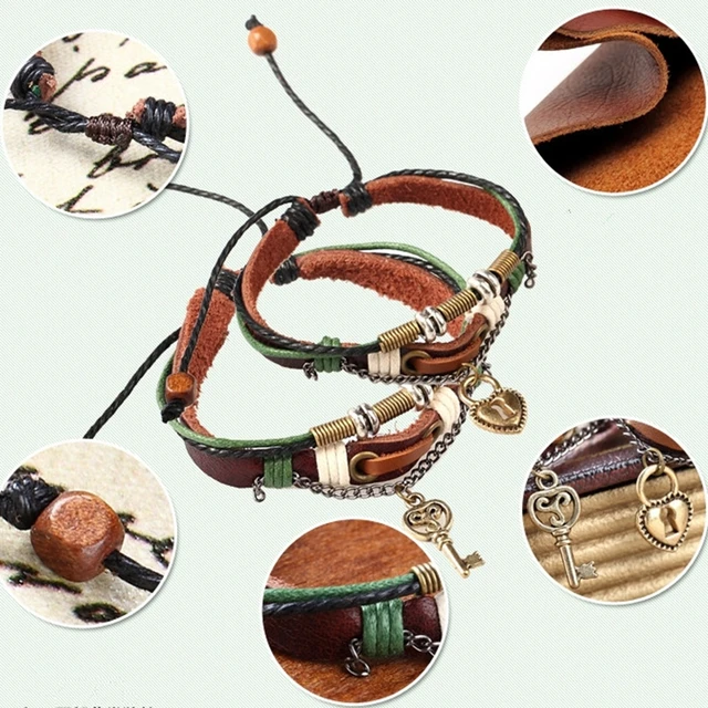 Leather Couple Key and Lock Bracelets