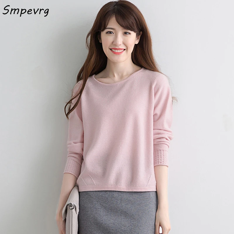 

Smpevrg 2017 new cashmere sweater female round collar Loose jacquard pullovers sweaters fashion autumn winter knit cashmere coat