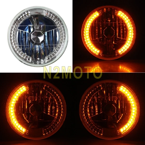 

7" Halogen Motorcycle Headlight Amber LED Halo Angel Eye Turn Signal Light Bulb Fit For Chopper Bobber