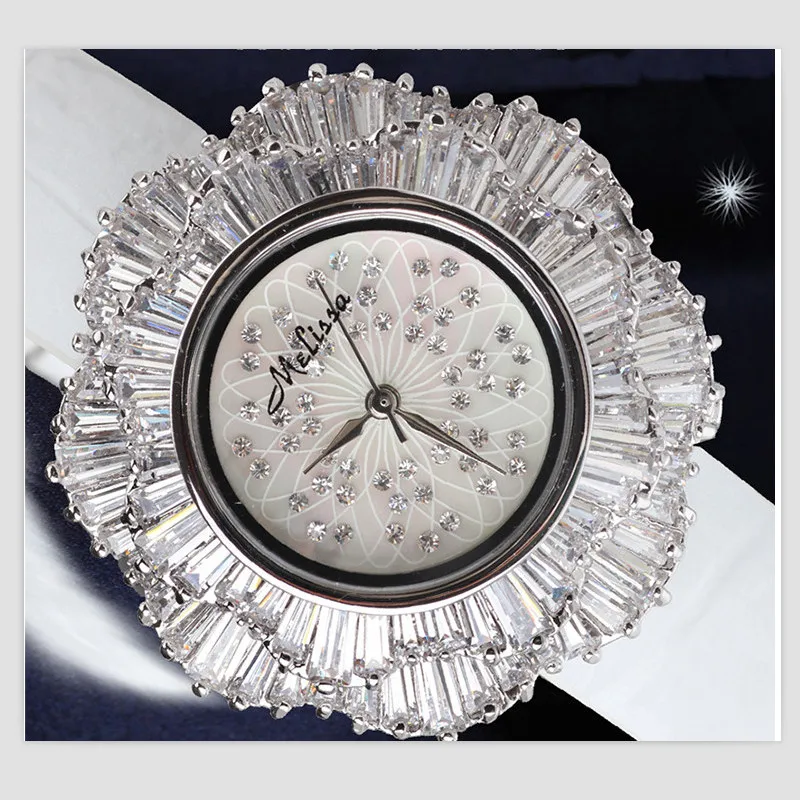 Koop Melissa Luxe Vrouwen Strass Horloges Fashion Kleurrijke Crystal Flower Horloge Double layer Bloemblaadjes Horloge Quartz Montre Femme