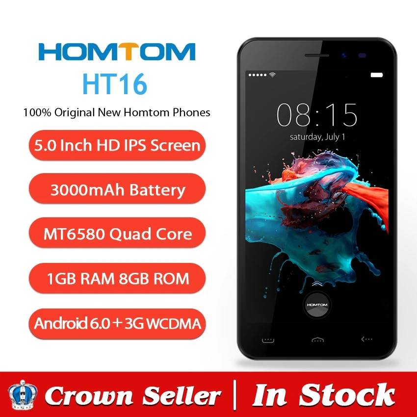 HOMTOM HT16 мобильный телефон 5 дюйма HD 1280x720 ips Mtk6580 4 ядра Android 6 0 1 GB Оперативная память 8