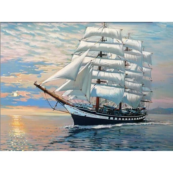 

Painting By Numbers DIY Dropshipping 40x50 60x75cm White Sail Ship Still life Canvas Wedding Decoration Art picture Gift