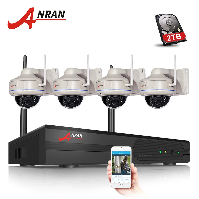 

ANRAN 1080P 4CH WIFI NVR Kit 2.0 Megapixels Outdoor 30IR Leds Network Dome IP Camera WIFI Security Surveillance System 2TB HDD