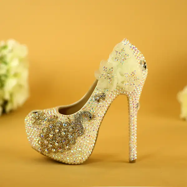 Luxurious Wedding Shoes Crystal Diamond High Heel Shoes