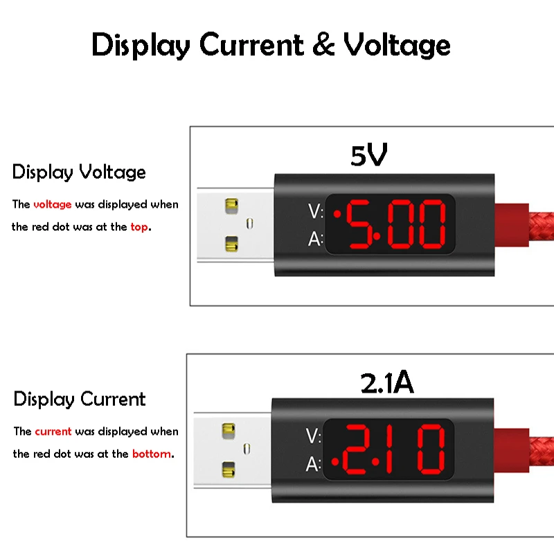 3A(Max) Voltage and Current Display Nylon Braided Micro USBType-C8 pin Fast Charing Cable For iPhone SAMSUNG HUAWEI HTC XIAOMI (11)