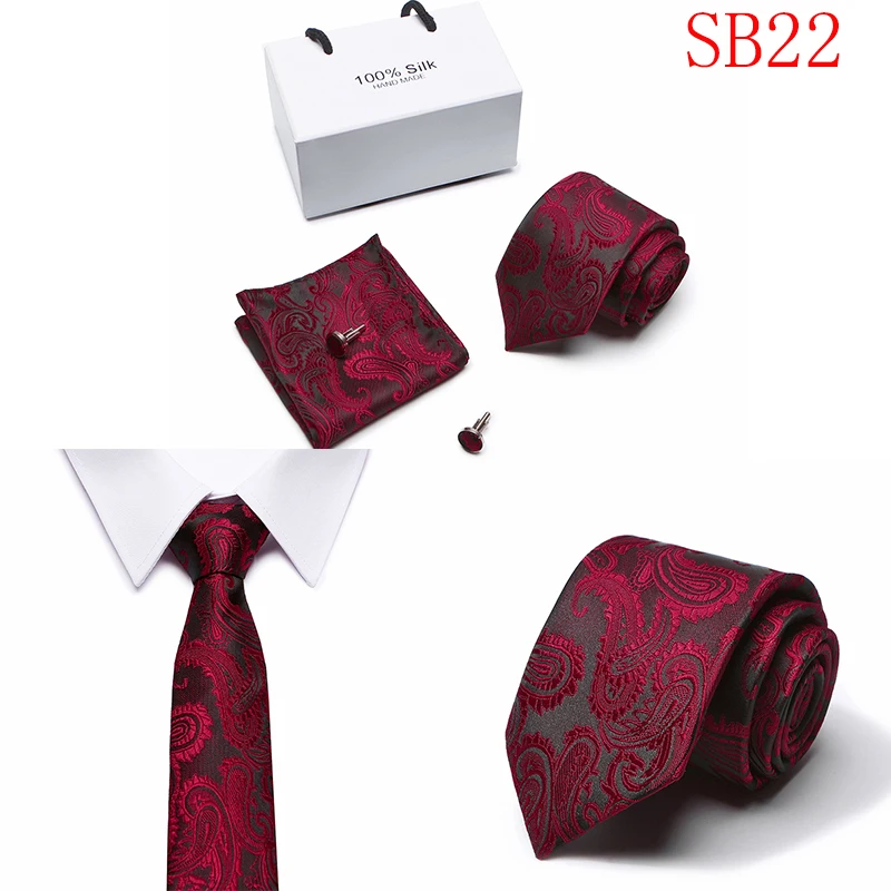 Классический Для мужчин галстук 20 видов стилей Новинка жаккард 100% шелковый галстук Ханки Запонки Набор для свадьбы Бизнес вечерние 7,5 см