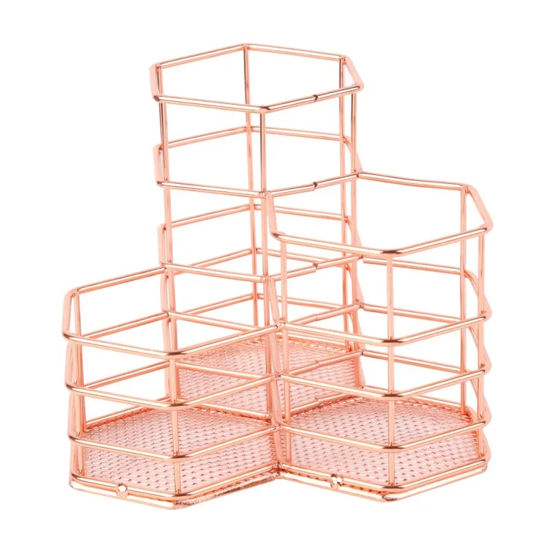 

2019 Nordic Simplicity Style Rose Gold Metal Iron Storage Basket Combination Holder Desktop Accessories Stationery Organizer