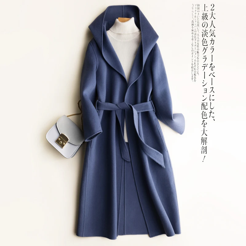 AYUNSUE двустороннее шерстяное пальто Женская куртка Осень Зима куртка женская с капюшоном шерстяные пальто и куртки Женская MY3668 - Цвет: blue