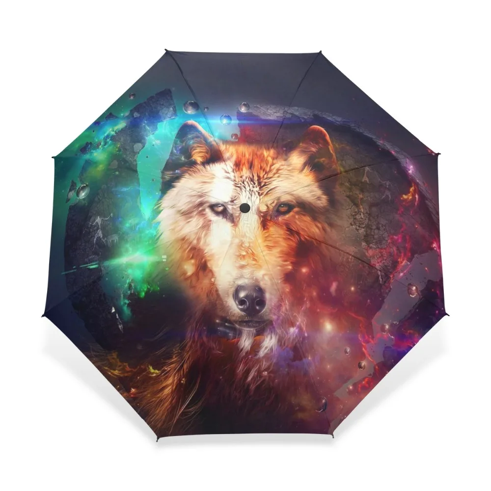 Three Folding Colorful Wolf Animal Kids Windproof Umbrella Fashion