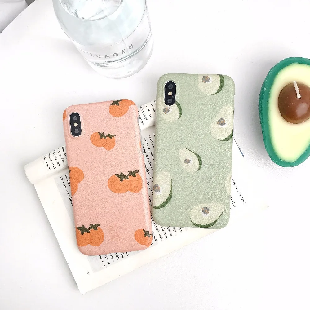 

Silk IMD Orange Avocado Fruit Matte Phone Case For iPhone X XR XS Max 10 8 7 6 6s Plus Art Painting Smart Phone Back Cover