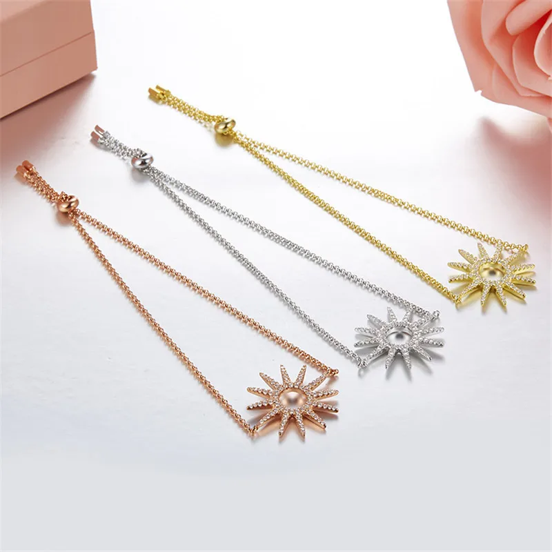 

Fits Monaco Jewelry with Ladies Jewelry Party Gift Charm 925 Sterling Silver Micro Inlaid Zircon Sun Flower Bracelet Fashion