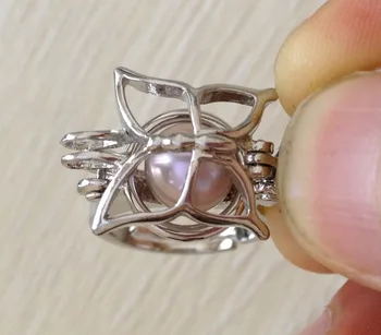 

20pcs/lot {Ring Cage} 18kgp Butterfly Pearl /Crystal /Gem Bead Ring Cage, Rhodium Plated Adjustable Size Locket Rings
