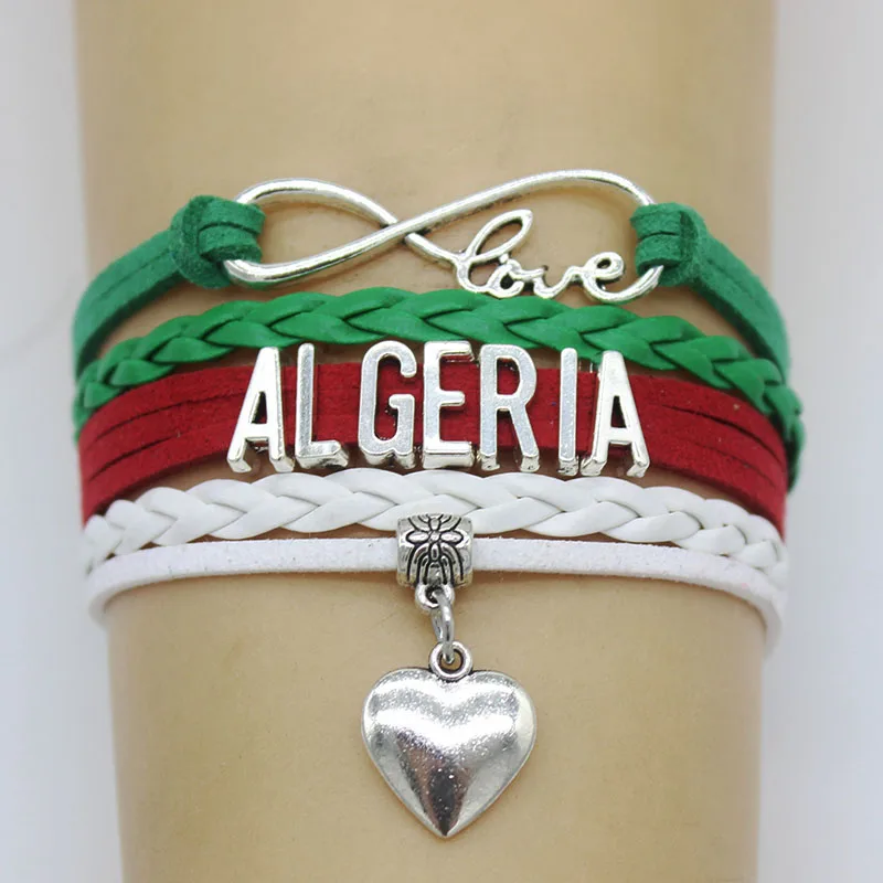

High Quality New Best Friends Sport Gifts Algeria Bracelets for Women Men Silver Heart Pendant Charm Leather Bracelets for Theme