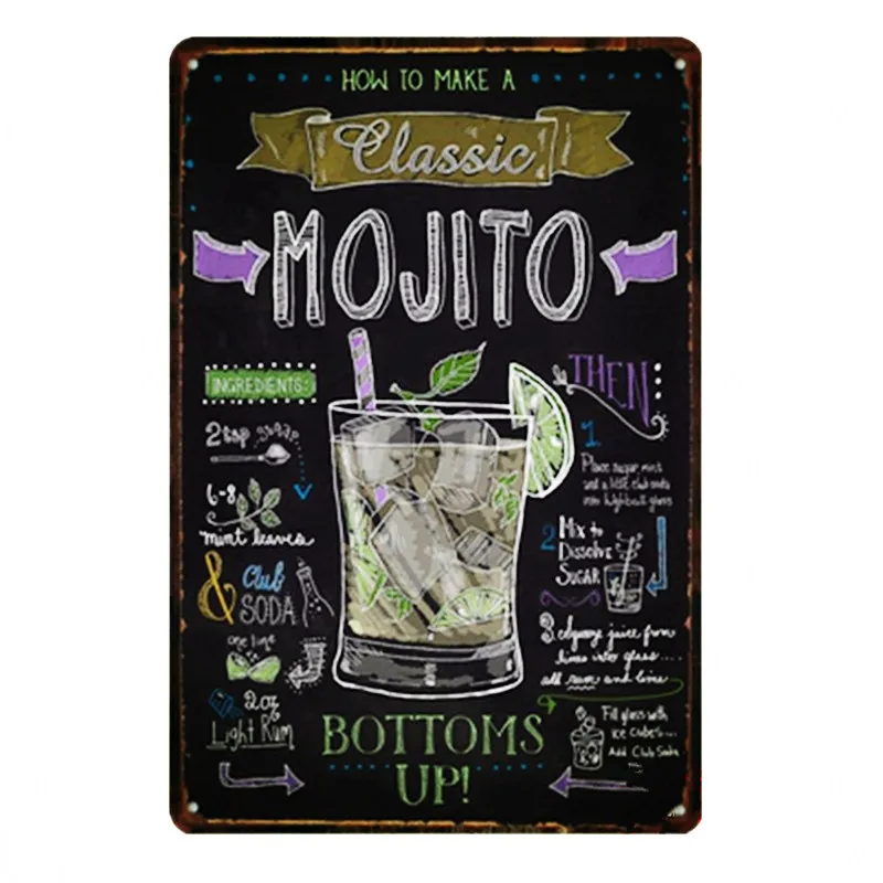 Напиток хорошее пиво металлический постер Mojito Маргарита Lemonade мартини Мимоза