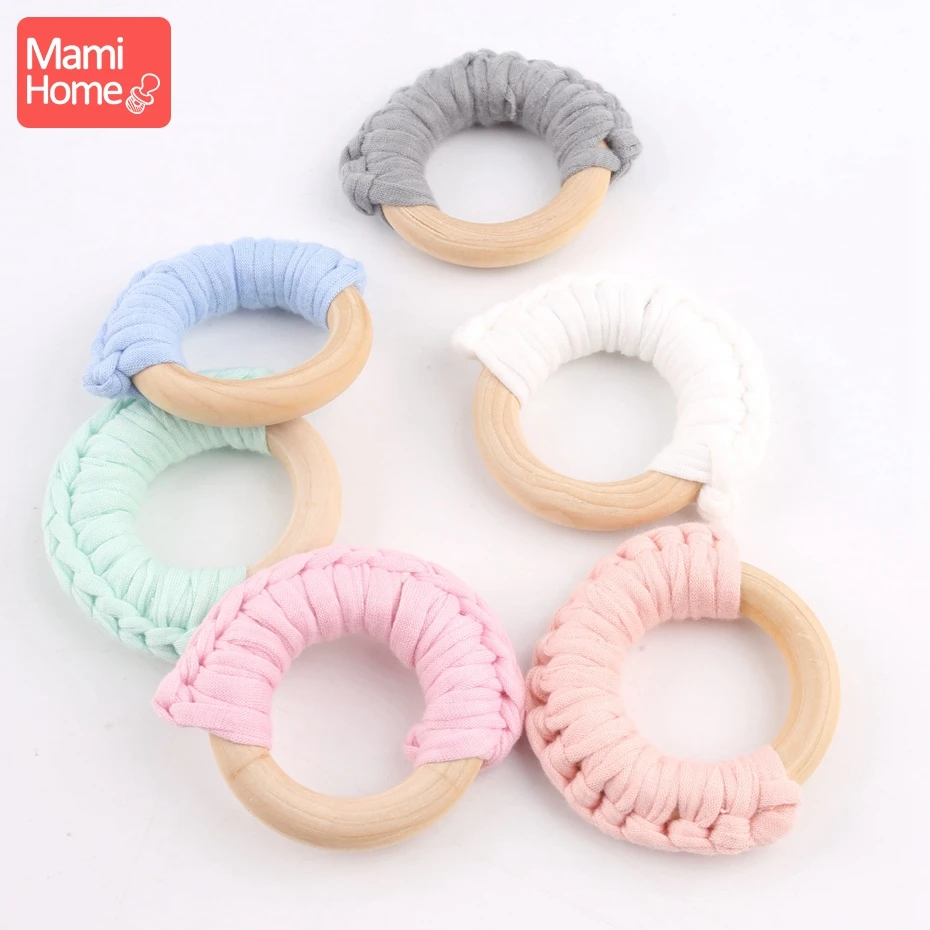 Mamihome anneaux de dentition en bois sans BPA | 5 pièces, en coton biologique fait à la main, accessoires de bébé bricolage, cadeaux d'infirmière sans BPA (lot de 5)