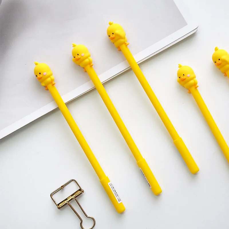 

2X Kawaii Little Yellow Duck Gel Pen Rollerball Pen School Office Supply Student Stationery Black Ink 0.5mm