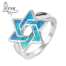 Звезда Давида кольцо в стиле панк израильские, еврейские мужской ювелирные изделия Голубой опал Религия Винтаж модные R195