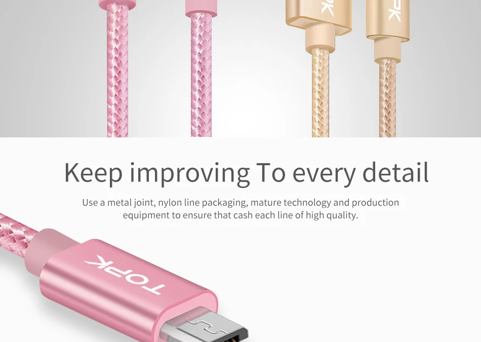 TOPK Micro USB кабель для быстрой зарядки и передачи данных для samsung, Xiaomi, huawei, LG, Android usb зарядный кабель Microusb для зарядного устройства