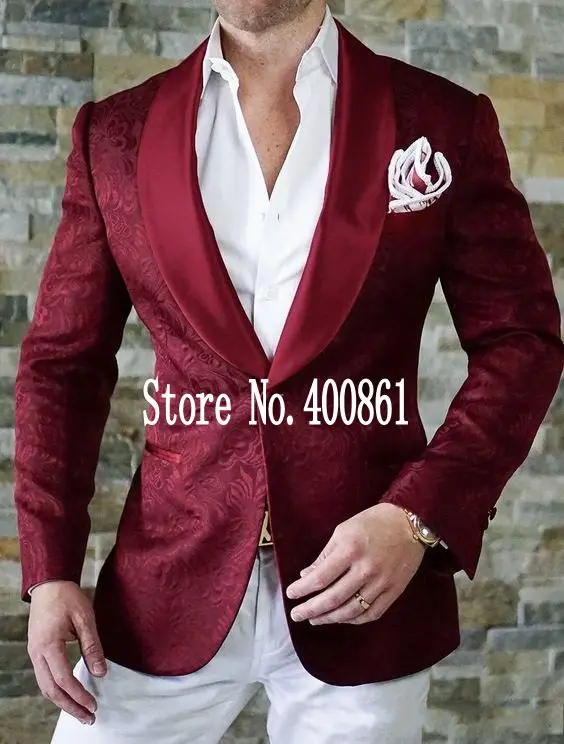 

High Quality One Button Burgundy Paisley Groom Tuxedos Shawl Lapel Groomsmen Men Blazers Suits (Jacket+Pants+Tie) NO:461