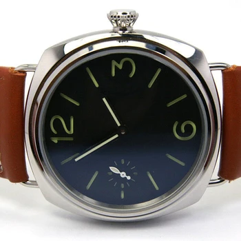 

manual watch BOMAX MARINA 45MM sterile black dial hand wind stainless steel case brown leather strap men watches
