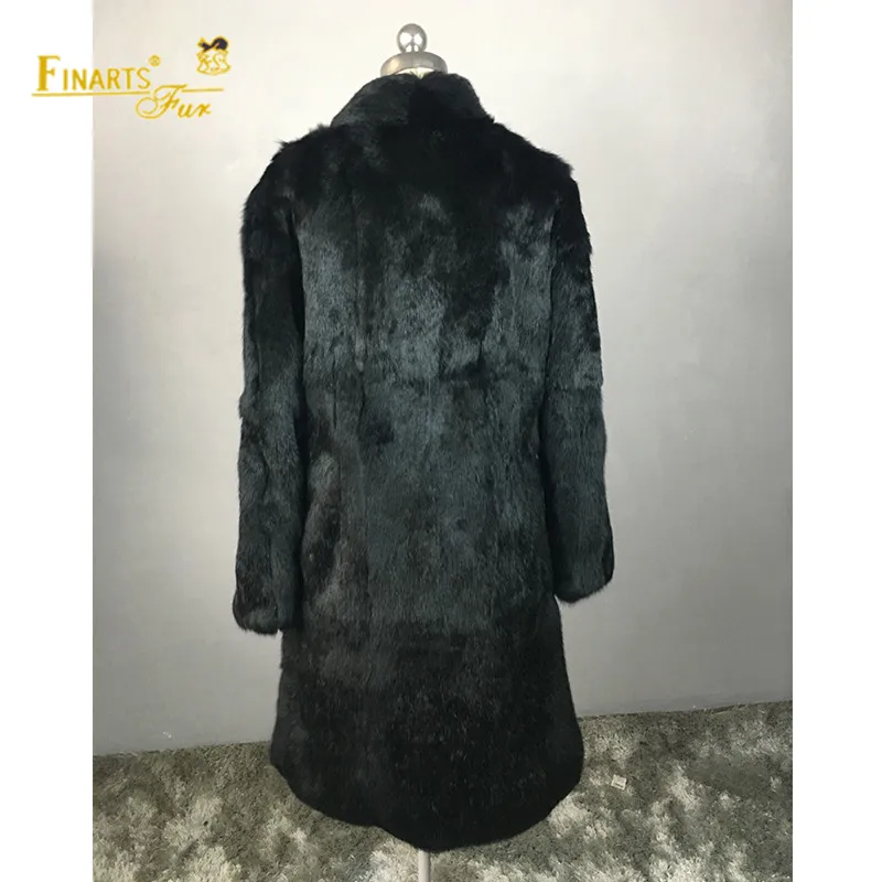 Thick Real Rabbit Fur Coat Women Solid Color Long Genuine Black Rabbit