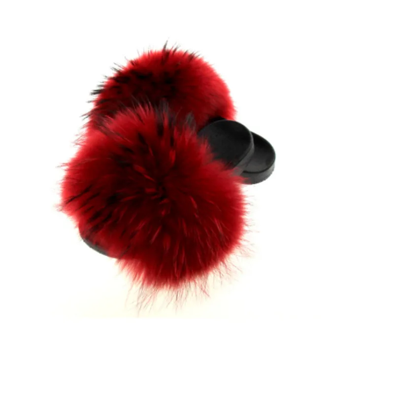 

Real Fur Slippers Women Fox Home Fluffy Sliders Comfort With Feathers Furry Summer Flats Sweet Ladies Shoes Fox Fur Flip Flops