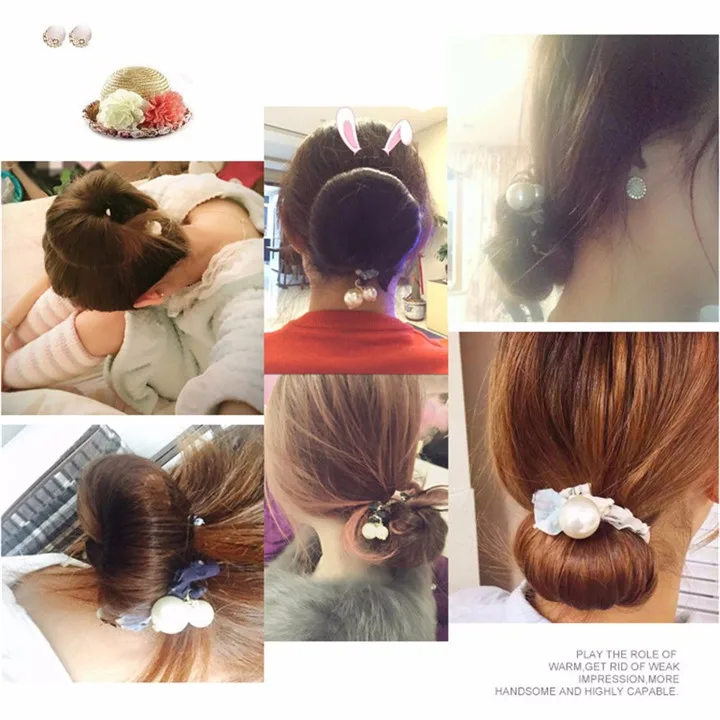 2 Cute Princess Pearl Bow Hairwear Ponytail Holder Hair Accessories For Women Lace Elastic Hair Rope Band Ties Girls Headdress Hairrope