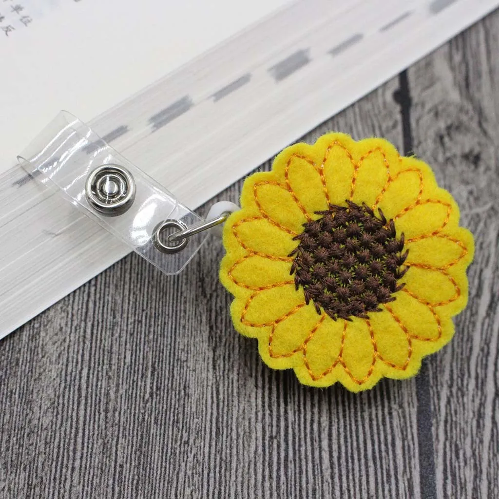 5Pc Sunflower Stretchable Pull Buckle Keychain ID Buckle Telescopic Keychain Retracting Clip Anti-lost Pull Buckle