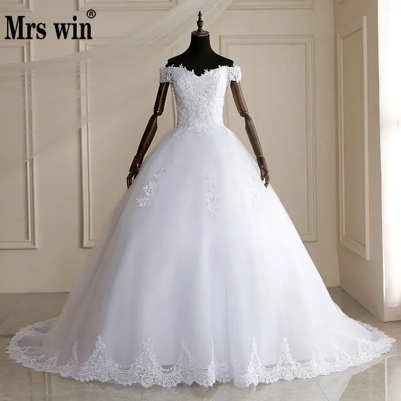 

Mrs Win Elegant Beading Lace Long Train Wedding Dresses 2019 Ball Wedding Gown Vestidos De Noiva Robe De Mariage Bridal Dress