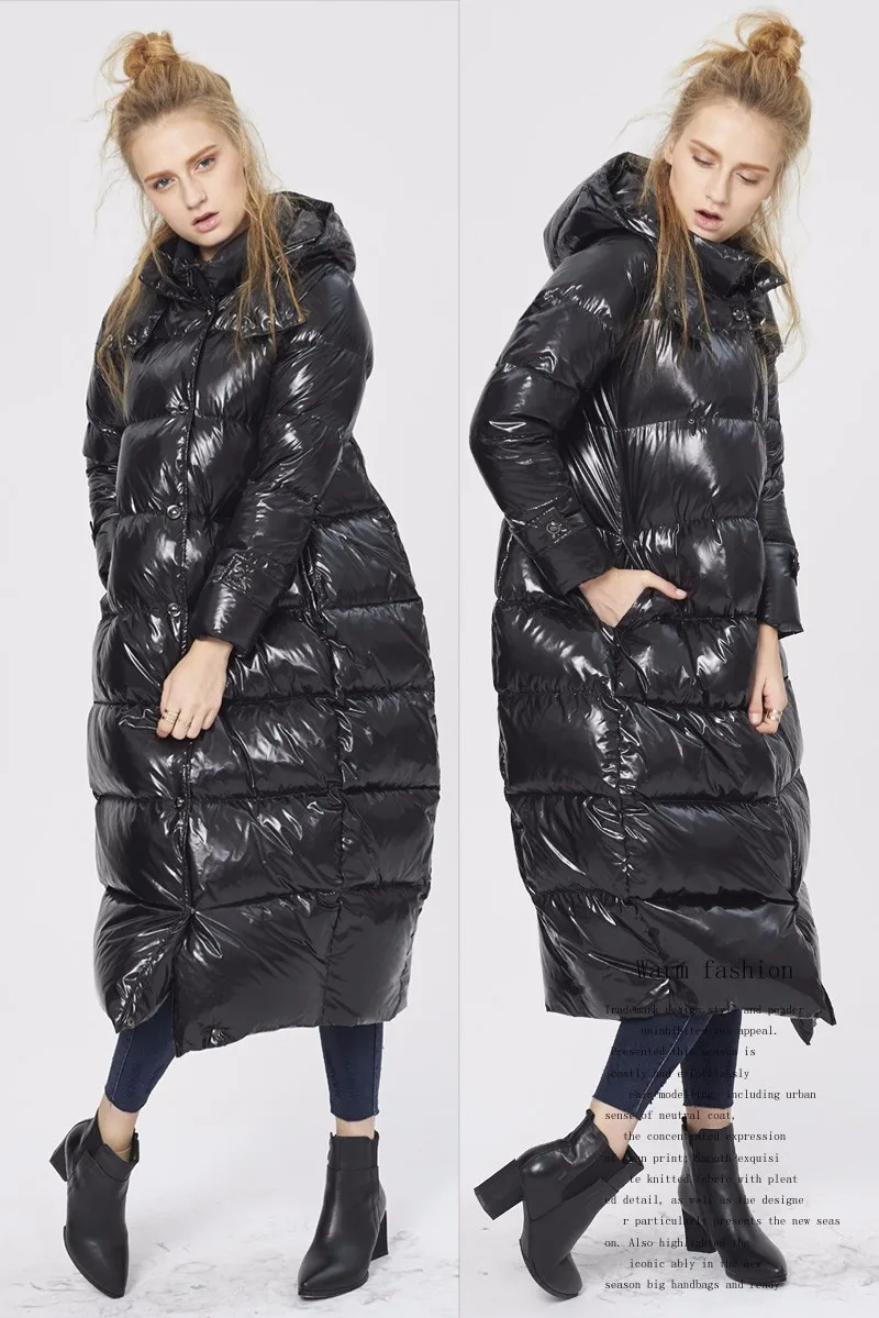 Высокое качество европейский бренд класса люкс Зимний пуховик женский модный длинный настоящий утиный пух пальто размера плюс 2XL 3XL 4XL 5XL