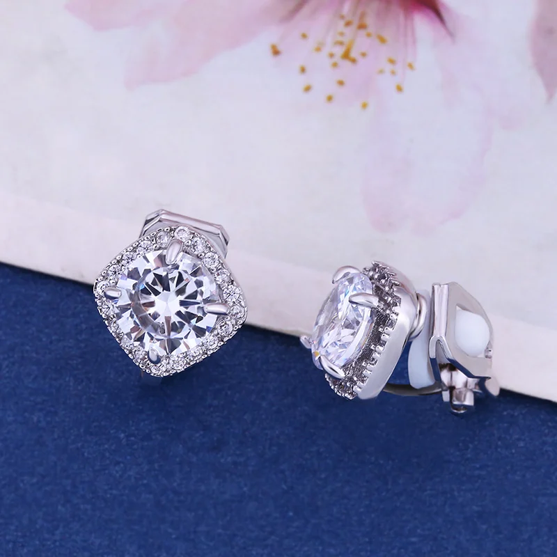 Серьги клипсы без пирсинга серьги серебристый цвет ААА с кубическим